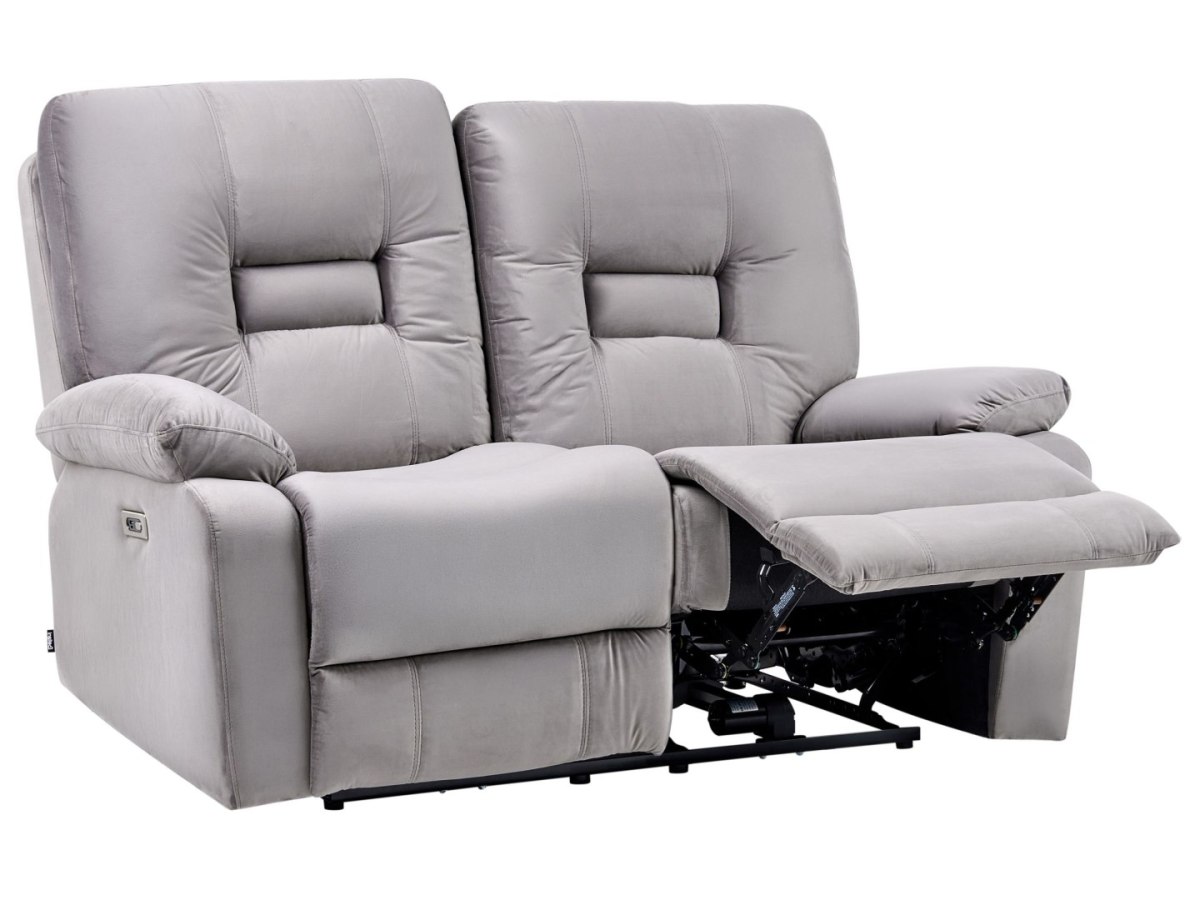Sofa z elektryczną funkcją relaksu dla 2 osób BERGEN Welur Szary