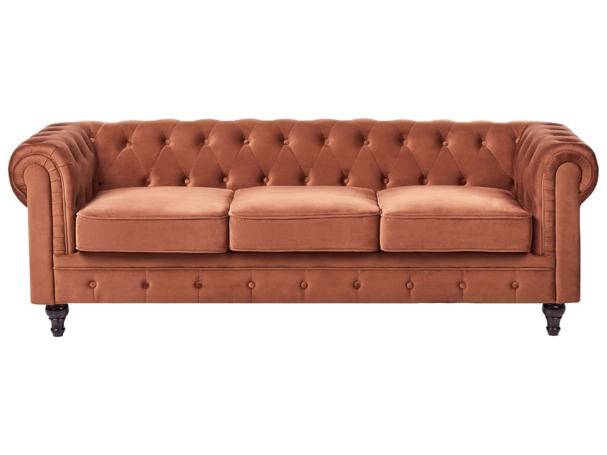 Sofa dla 3 osób CHESTERFIELD Welur Złoty brąz