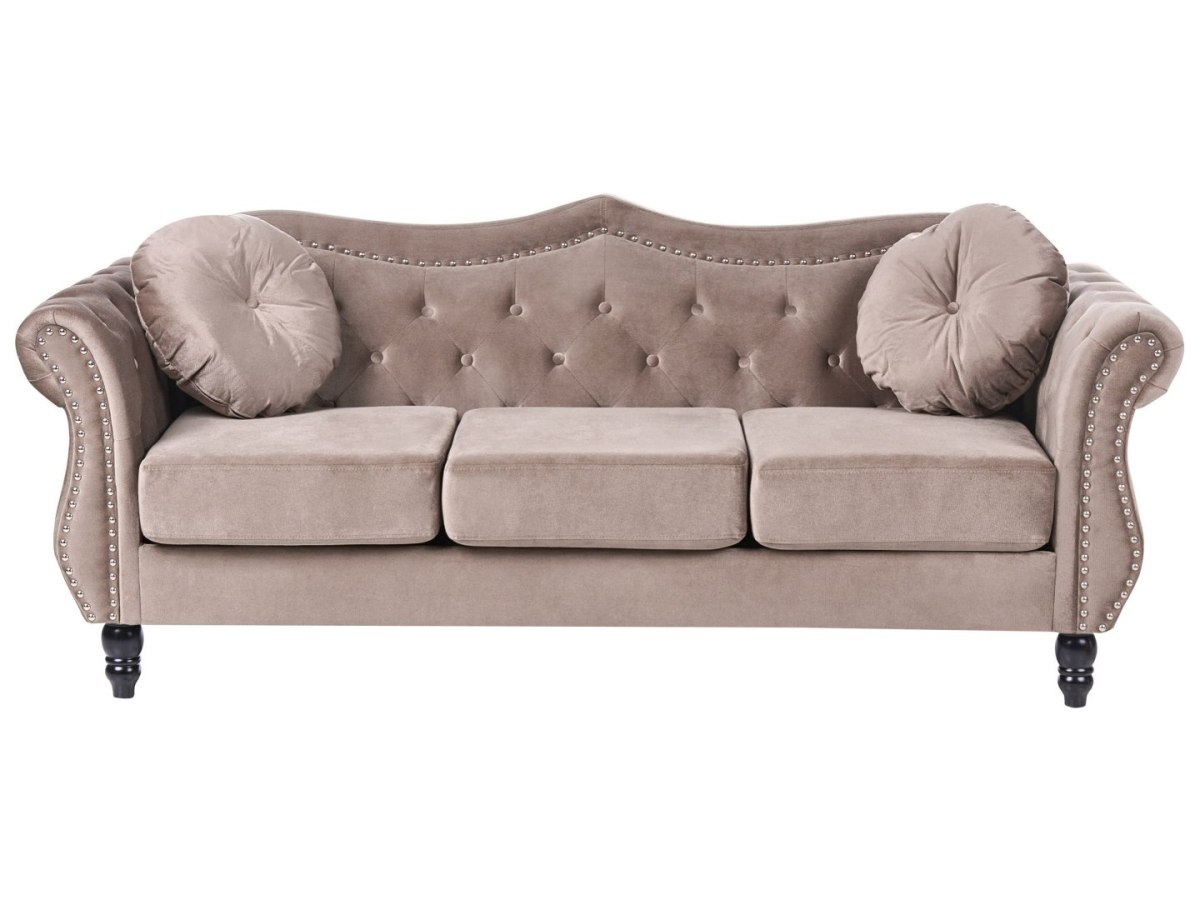 Sofa dla 3 osób SKIEN Welur Beżowoszary