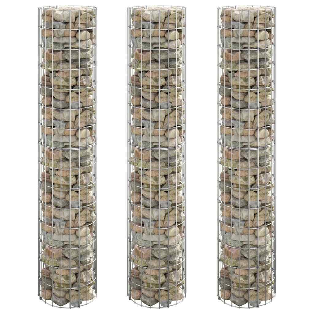 Okrągłe donice gabionowe, podniesione, 3 szt., stal, Ø30x150 cm