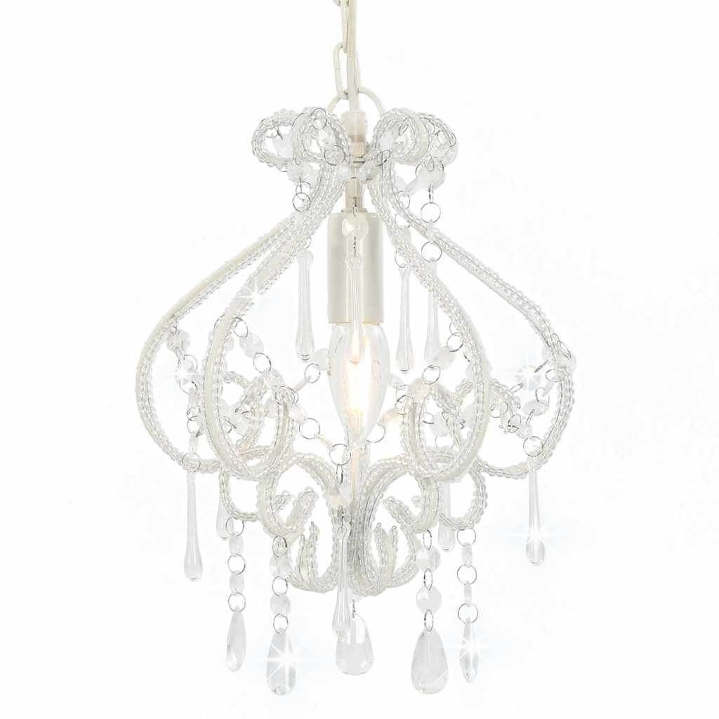 Lampa sufitowa z koralikami, biała, okrągła, E14
