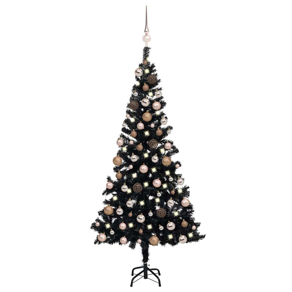 Sztuczna choinka z lampkami i bombkami, czarna, 150 cm, PVC