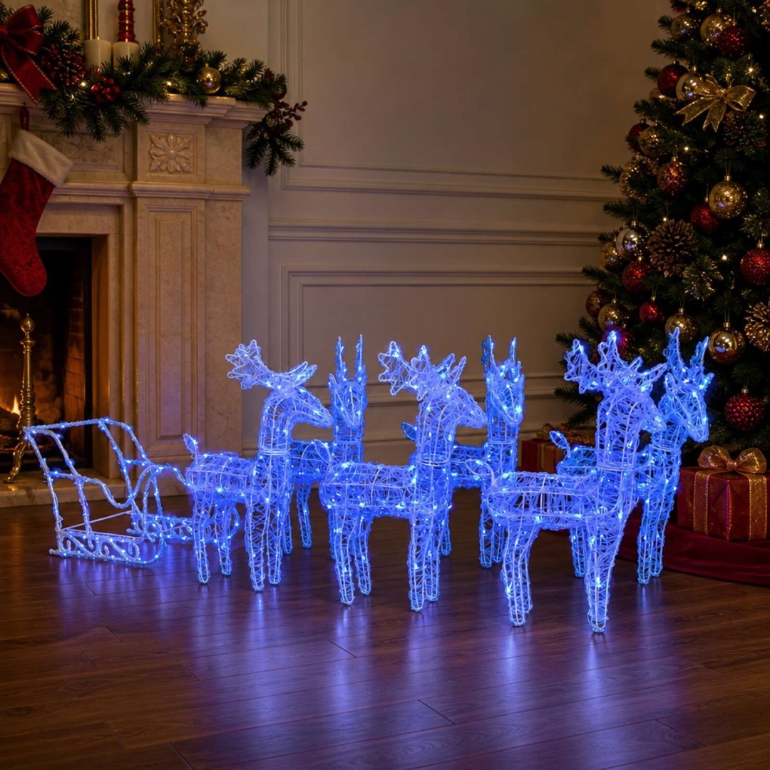 Dekoracja świąteczna - renifery z saniami, 320 LED, akrylowa