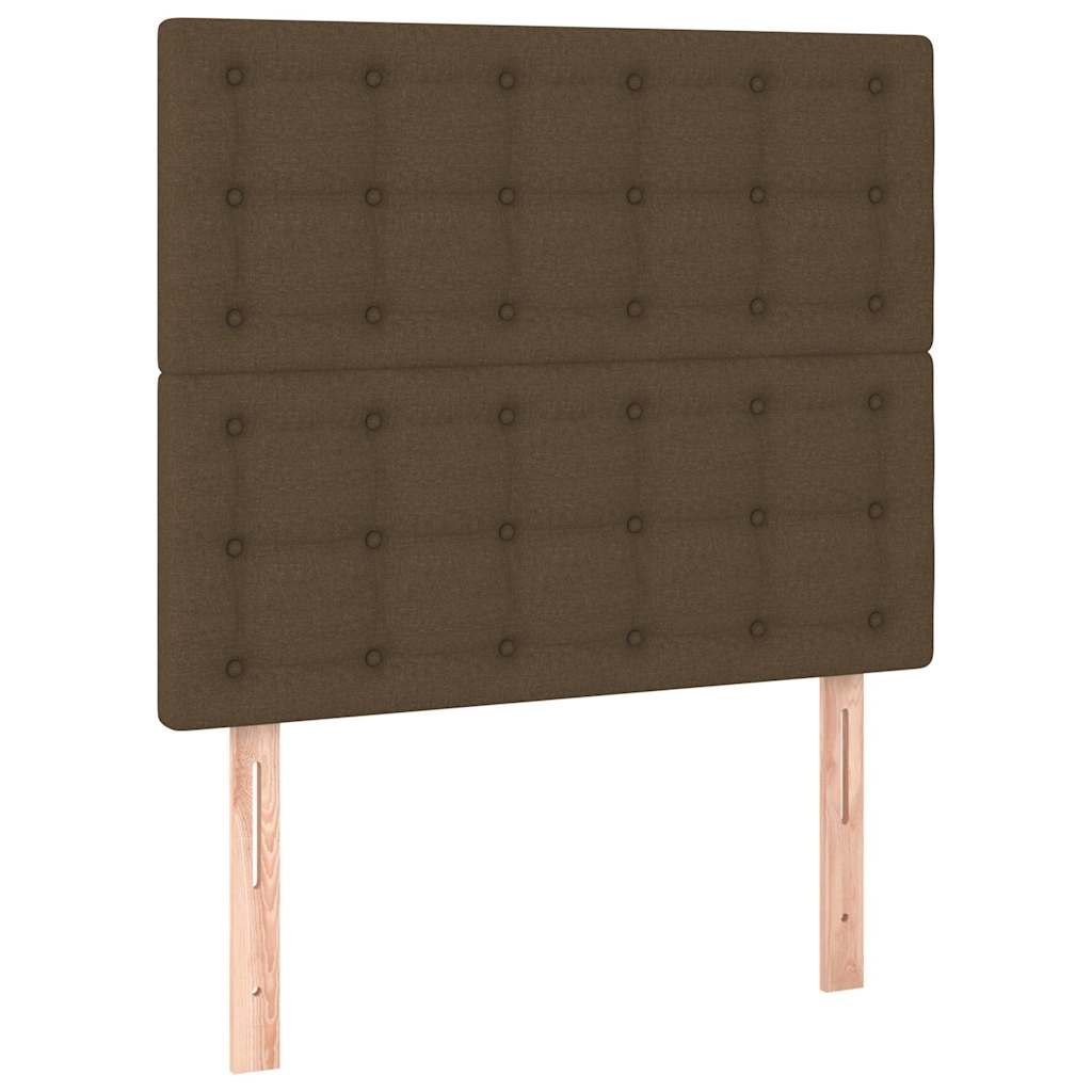 Zagłówek do łóżka z LED ciemnobrązowy 80x5x118/128 cm tkanina