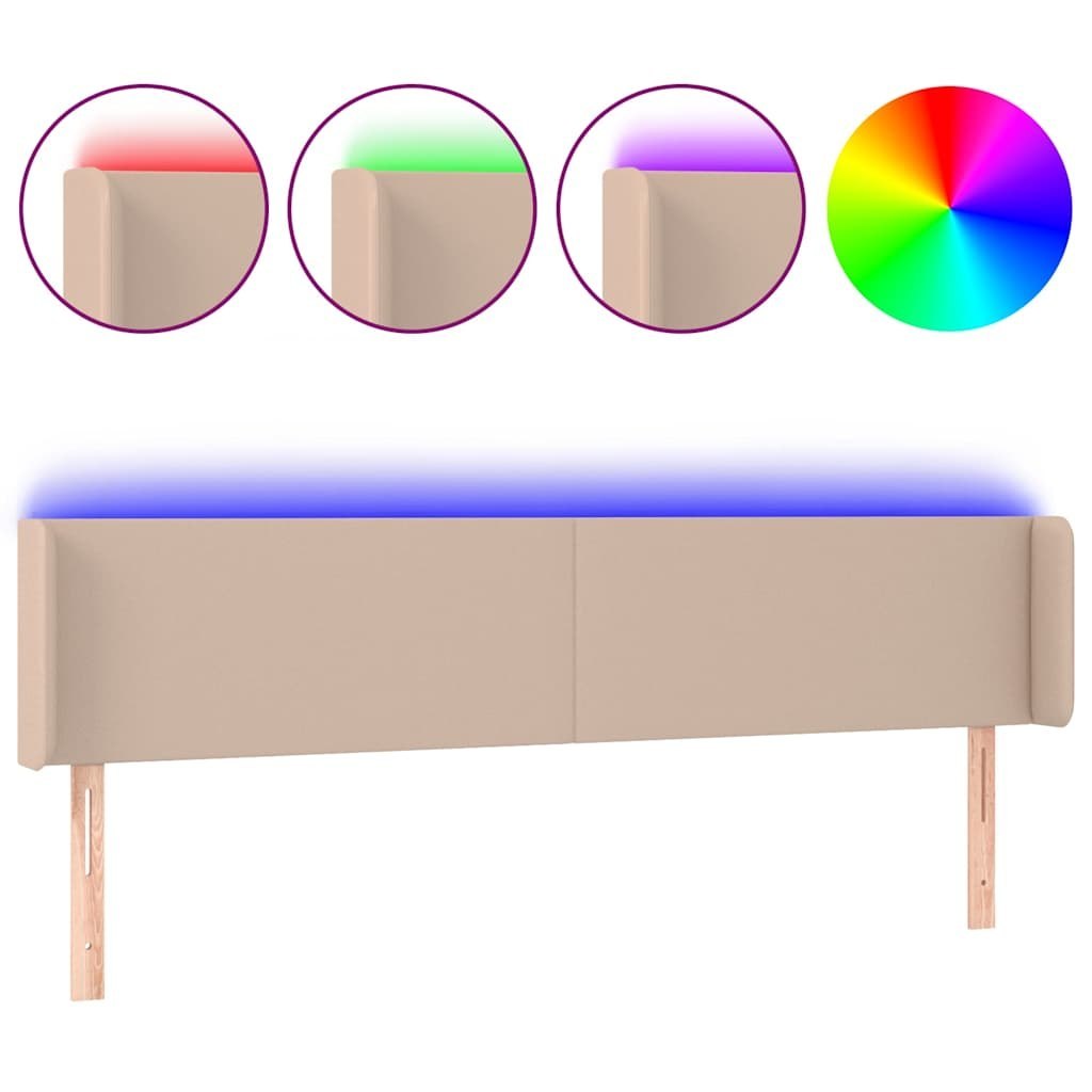 Zagłówek do łóżka z LED, cappuccino, 163x16x78/88 cm, ekoskóra