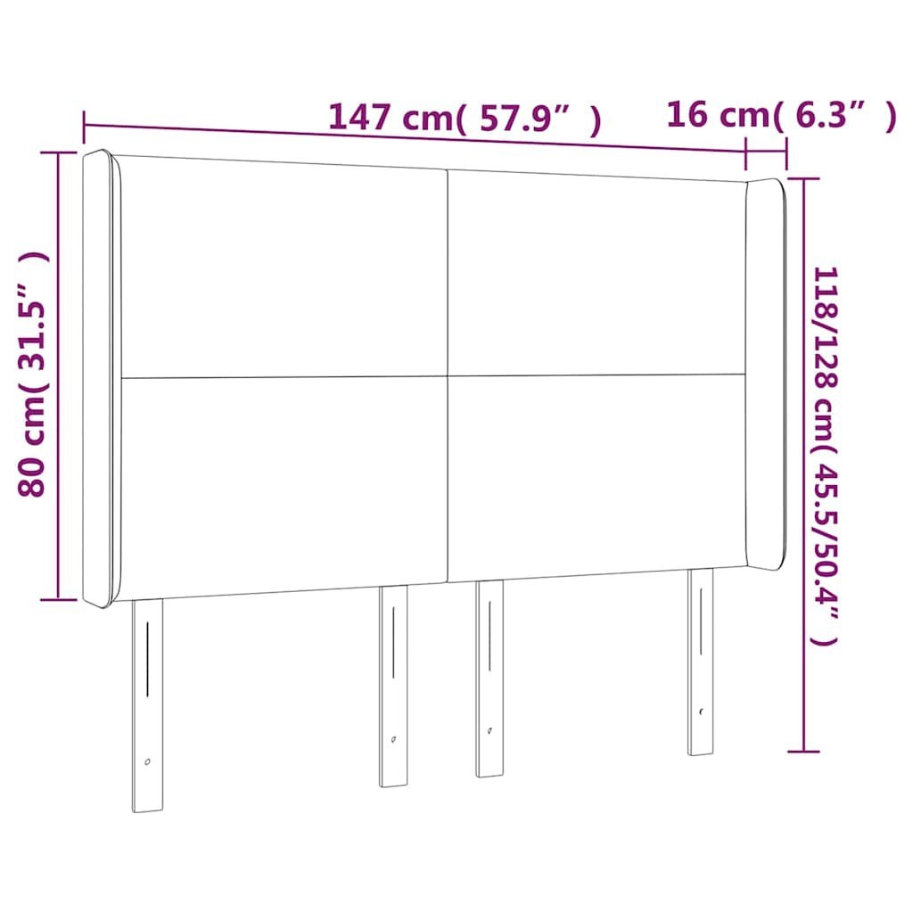 Zagłówek do łóżka z LED, czarny, 147x16x118/128 cm, aksamit
