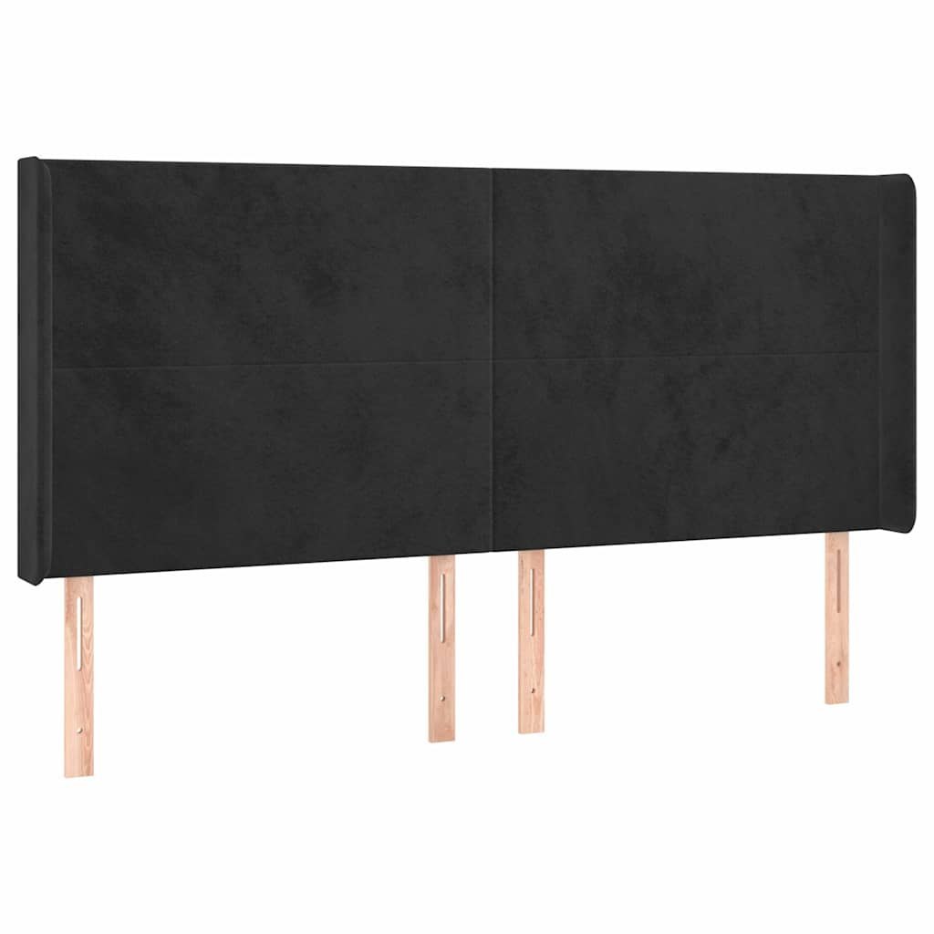 Zagłówek do łóżka z LED, czarny, 163x16x118/128 cm, aksamit