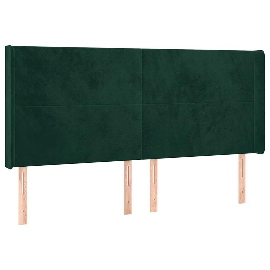Zagłówek do łóżka z LED, ciemnozielony 203x16x118/128cm aksamit