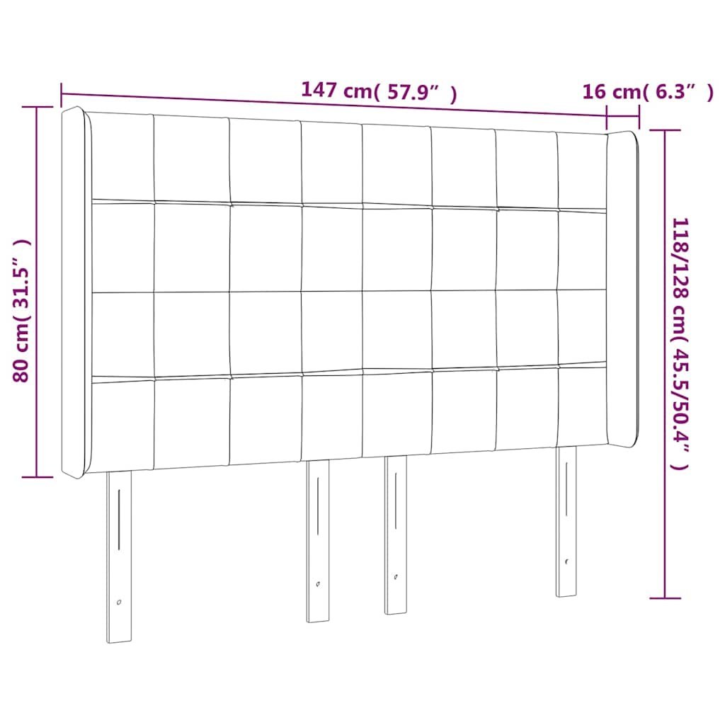 Zagłówek do łóżka z LED, czarny, 147x16x118/128 cm, aksamit