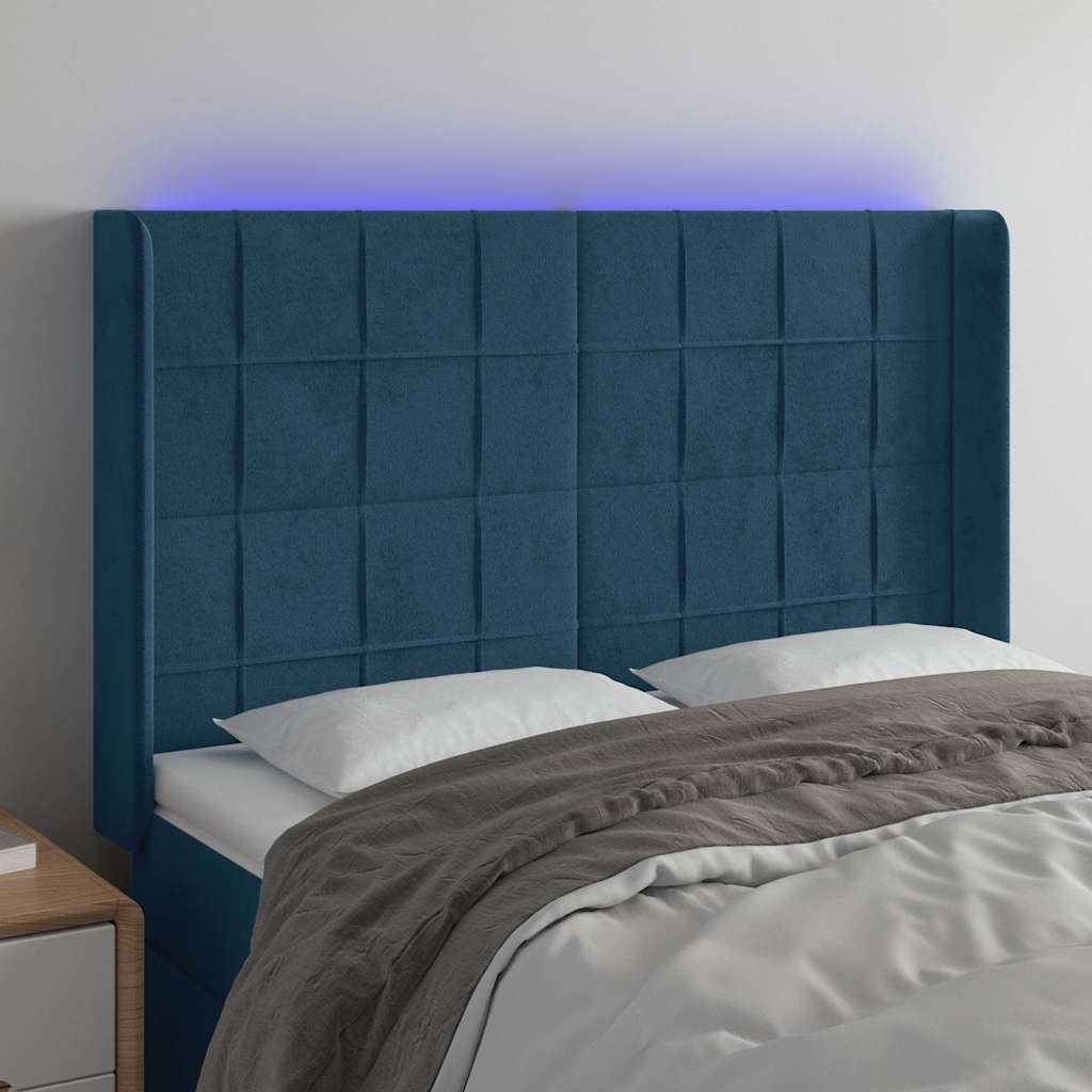 Zagłówek do łóżka z LED ciemnoniebieski, 147x16x118/128 cm