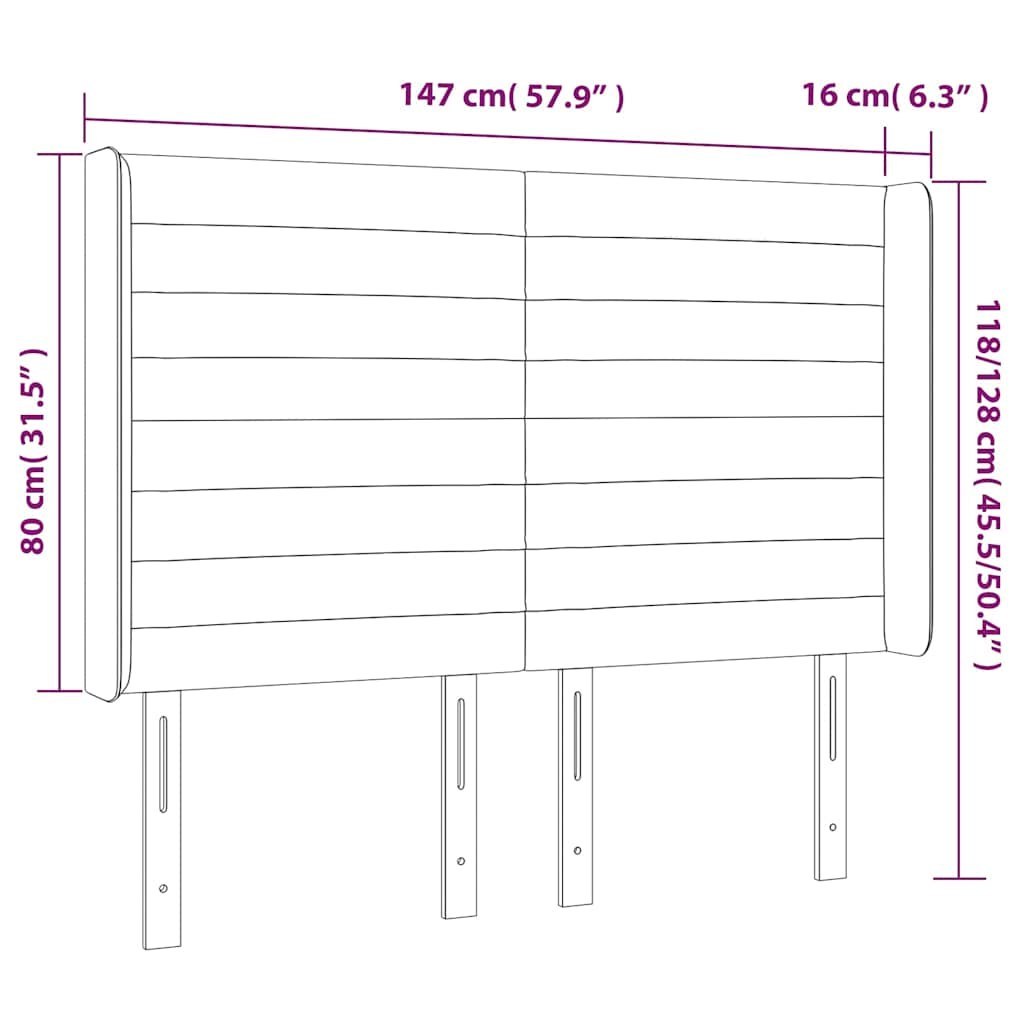 Zagłówek do łóżka z LED, czarny, 147x16x118/128 cm, aksamit