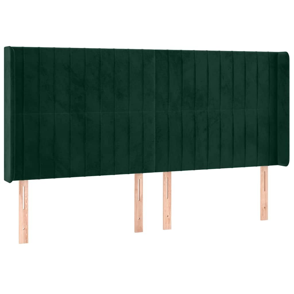 Zagłówek do łóżka z LED, ciemnozielony 163x16x118/128cm aksamit