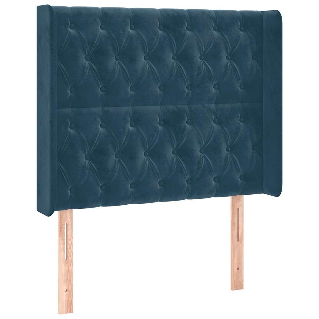 Zagłówek do łóżka z LED ciemnoniebieski 93x16x118/128cm aksamit