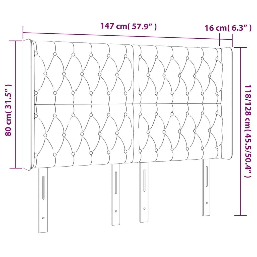 Zagłówek do łóżka z LED, czarny, 147x16x118/128 cm, aksamit