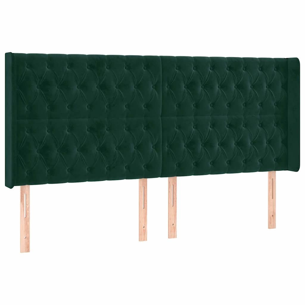 Zagłówek do łóżka z LED, ciemnozielony 183x16x118/128cm aksamit