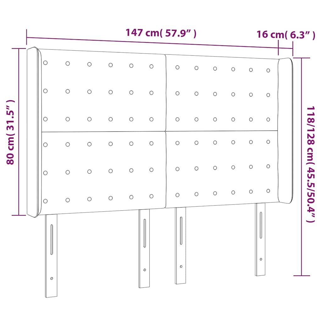 Zagłówek do łóżka z LED, czarny, 147x16x118/128 cm, aksamit
