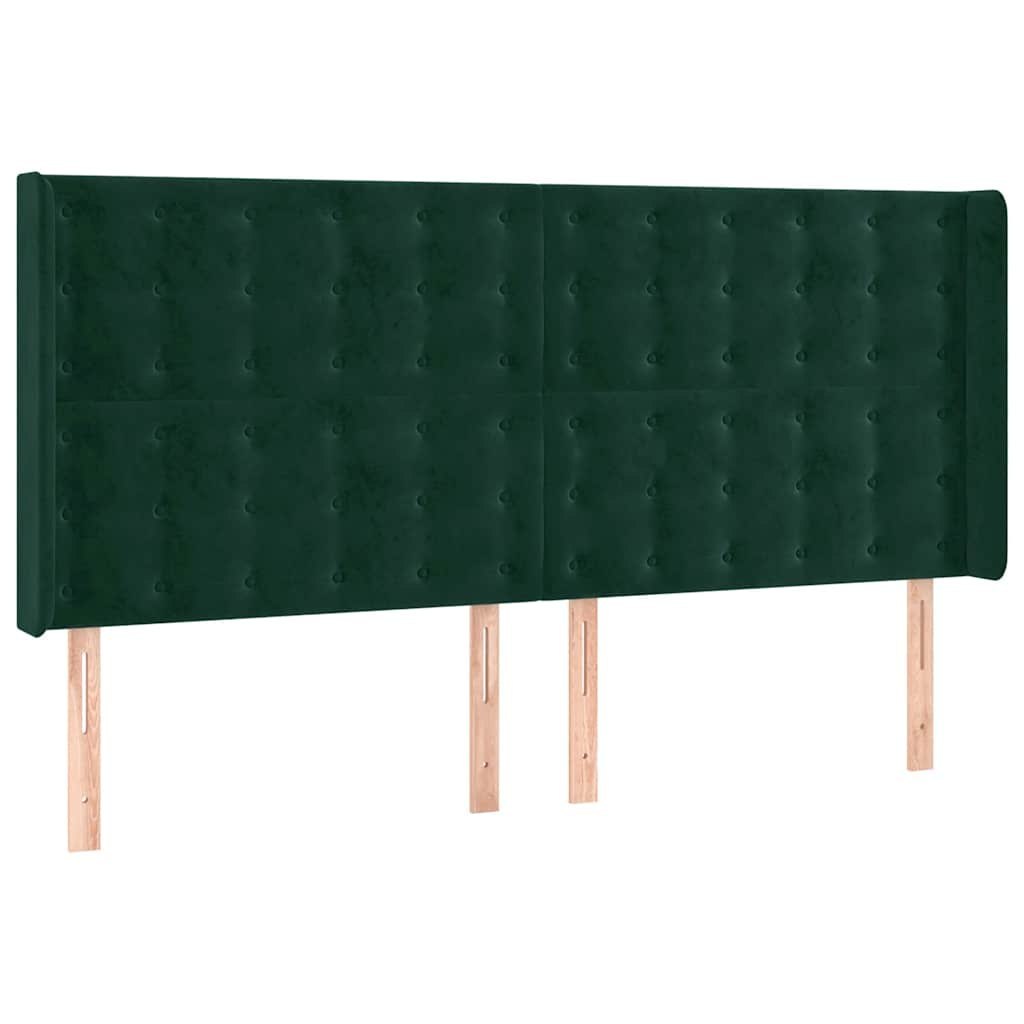 Zagłówek do łóżka z LED, ciemnozielony 163x16x118/128cm aksamit