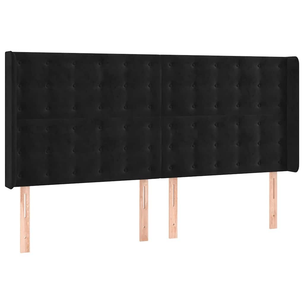 Zagłówek do łóżka z LED, czarny, 203x16x118/128 cm, aksamit