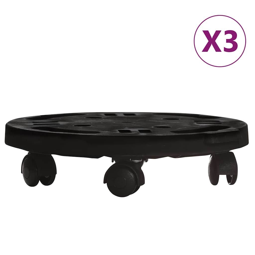 Podstawki pod donicę, z kółkami, 3 szt., 30 cm, czarne, 170 kg