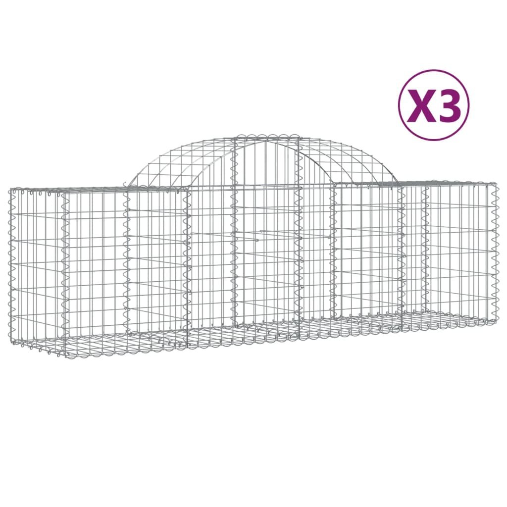 Kosze gabionowe, 3 szt, 200x50x60/80 cm, galwanizowane żelazo