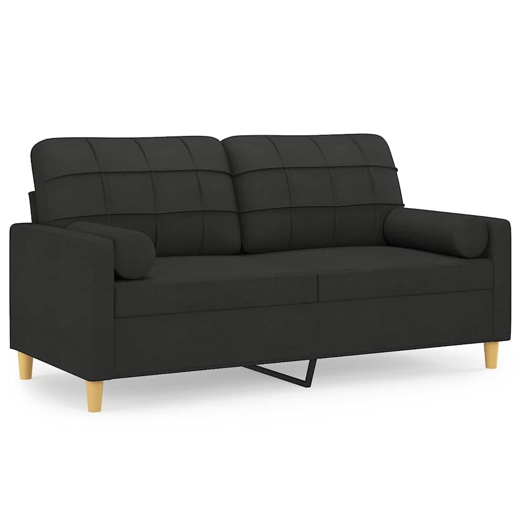 2-osobowa sofa z poduszkami, czarna, 140 cm, tkanina
