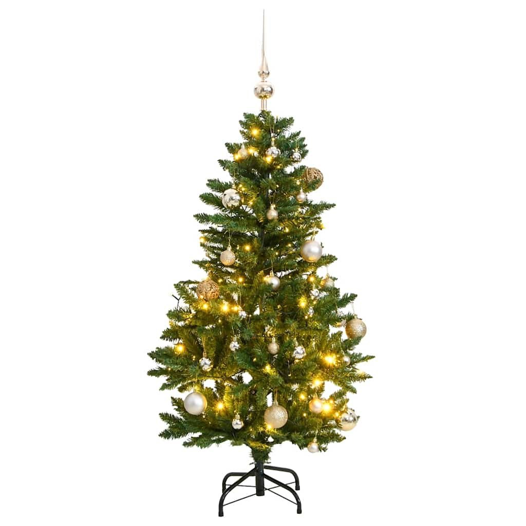 Sztuczna choinka na zawiasach, 150 lampek LED i bombki, 150 cm