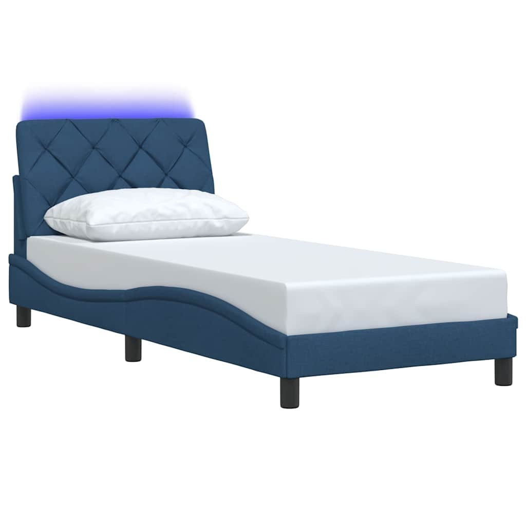 Rama łóżka z LED bez materaca Niebieski 90x190 cm Tkanina