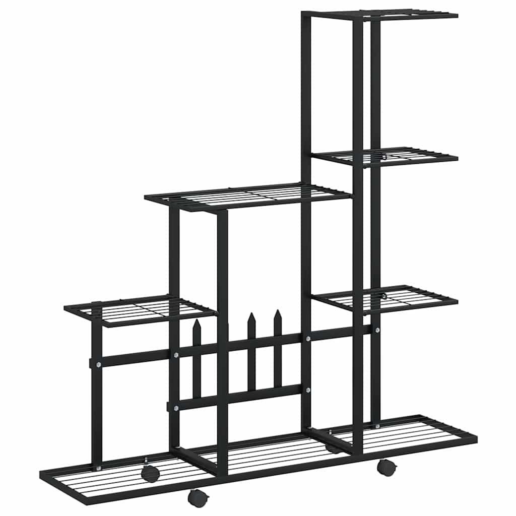 Stojak na kwiaty, na kółkach, 94,5x25x92,5 cm, czarny, metalowy