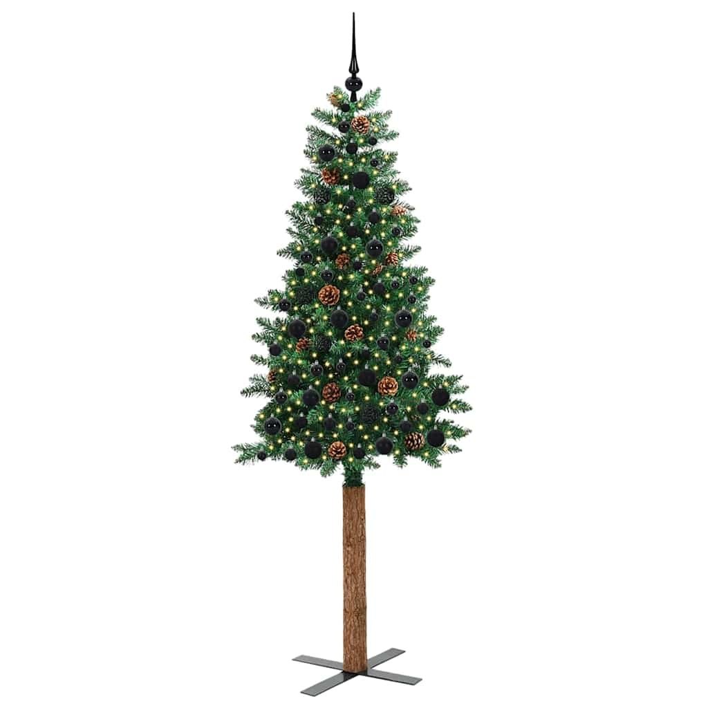 Szczupła Choinka Zielony 210 cm PVC i lite drewno sosnowe