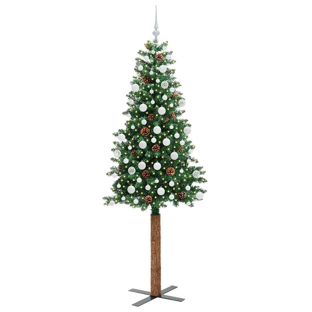 Szczupła Choinka Zielony 210 cm PVC i lite drewno sosnowe