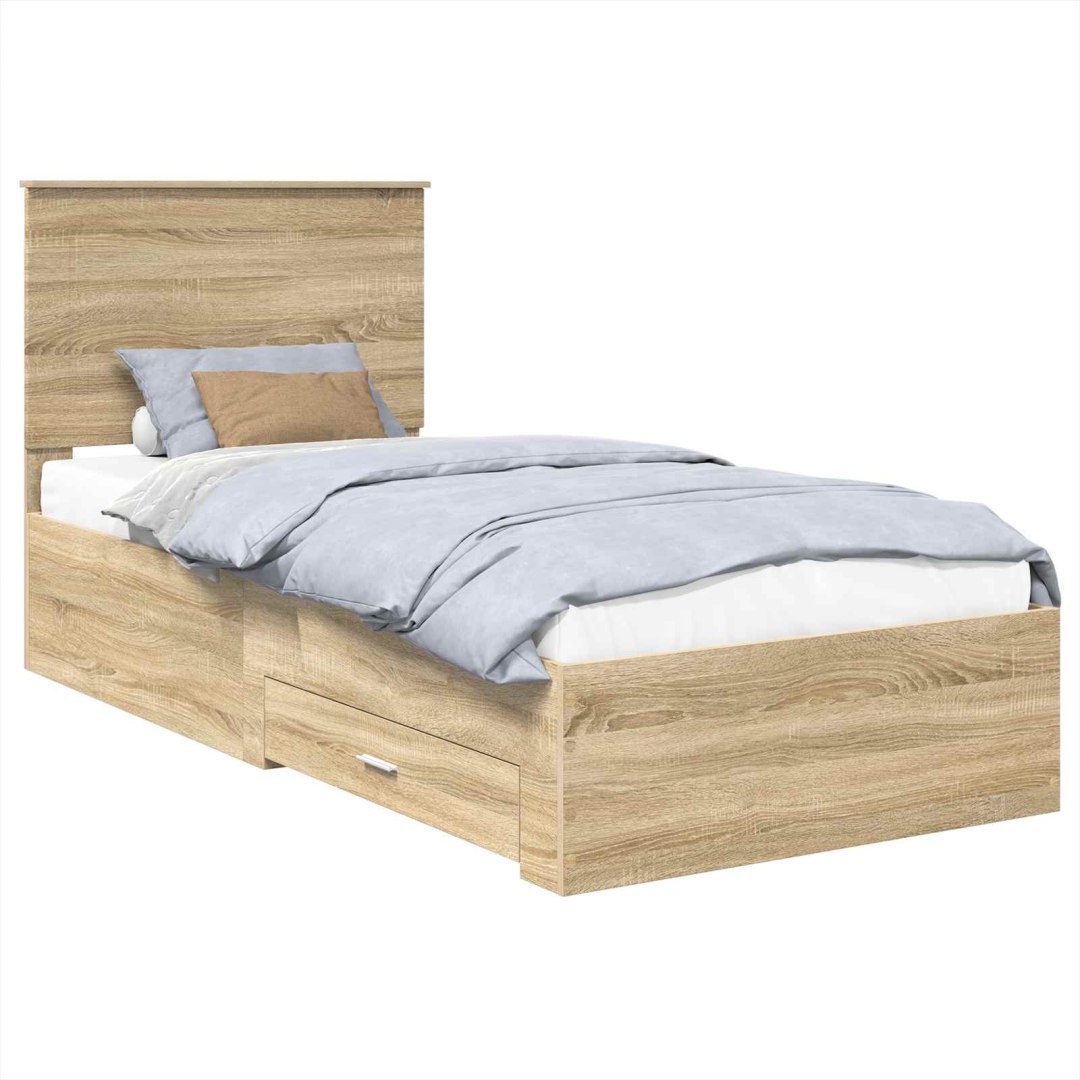 Ramka łóżka Sonoma dąb i srebro 75 x 190 cm Drewno inżynieryjne