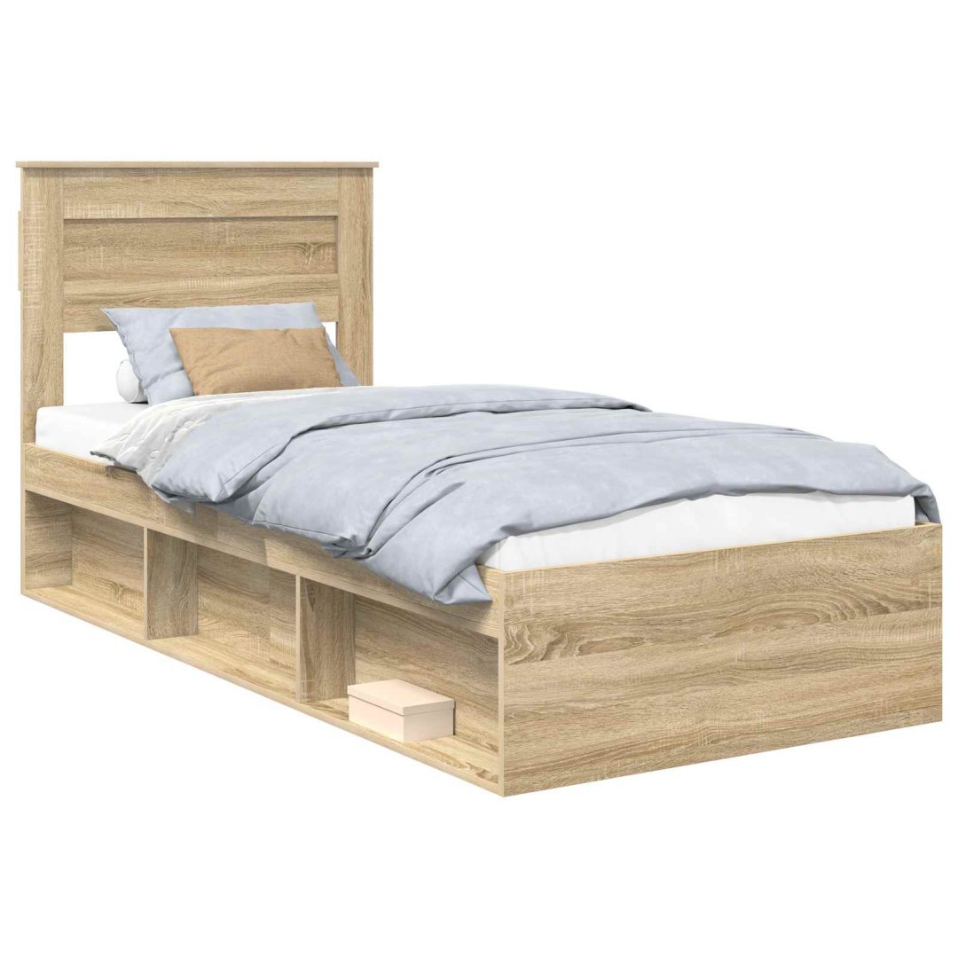 Ramka łóżka Gładki Dąb Sonoma 75 x 190 cm Lite drewno sosnowe