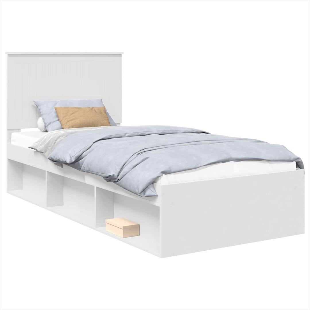 Ramka łóżka Z zagłówkiem Biały 90 x 190 cm Lite drewno sosnowe