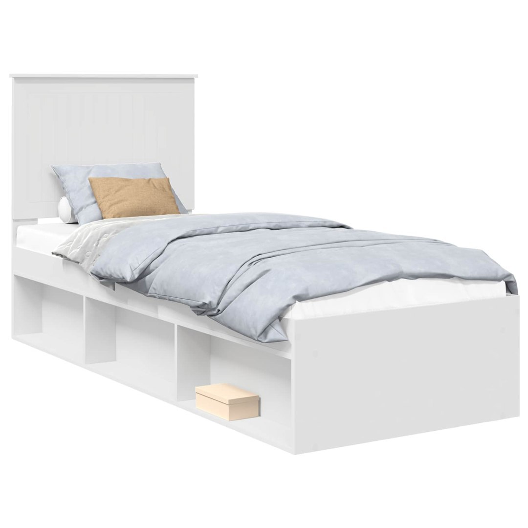 Ramka łóżka Z zagłówkiem Biały 75 x 190 cm Lite drewno sosnowe