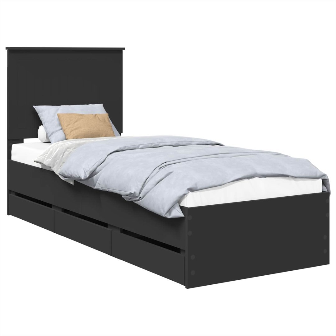Ramka łóżka z szufladą Czarny 75 x 190 cm Drewno inżynieryjne