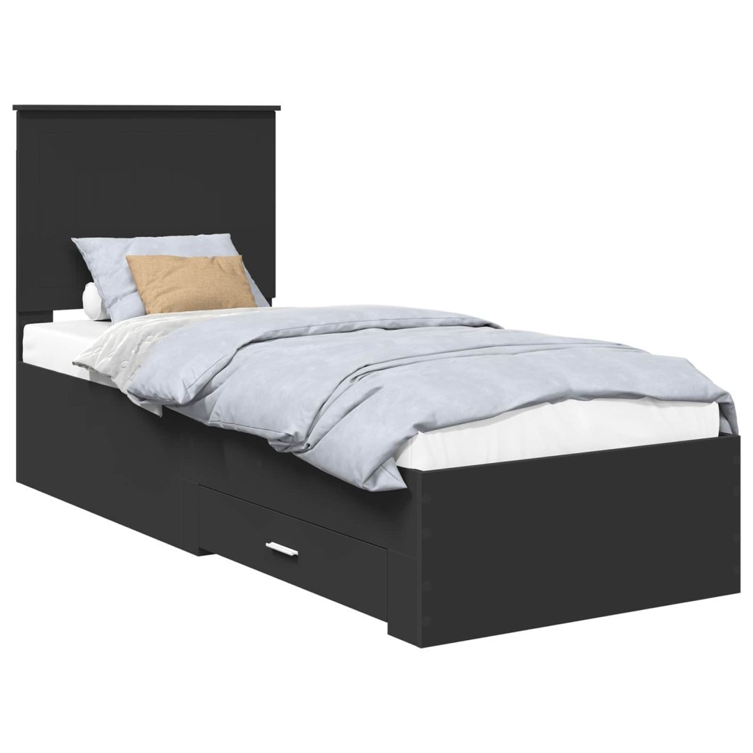 Ramka łóżka Czarny i Srebrny 70 x 190 cm Drewno inżynieryjne