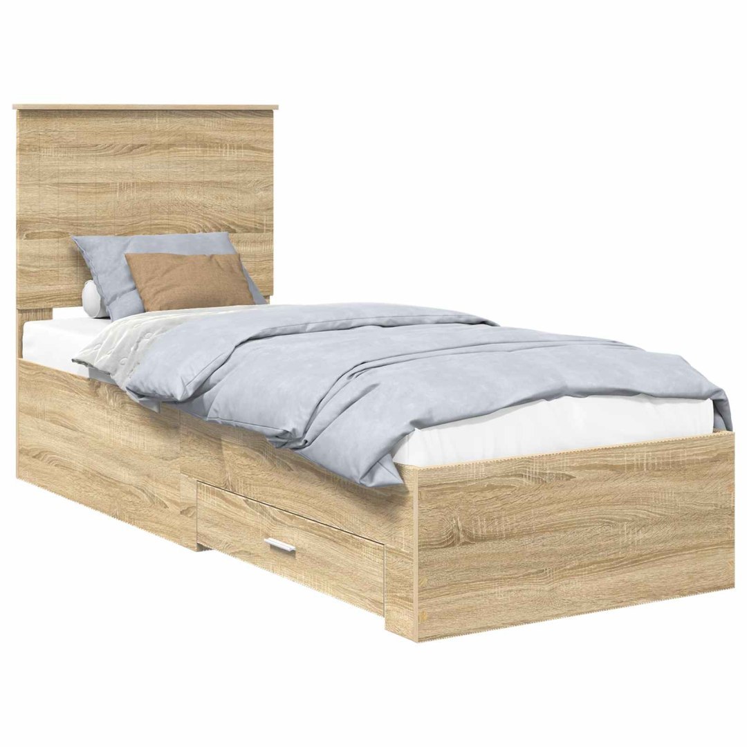 Ramka łóżka Sonoma dąb i srebro 70 x 190 cm Drewno inżynieryjne