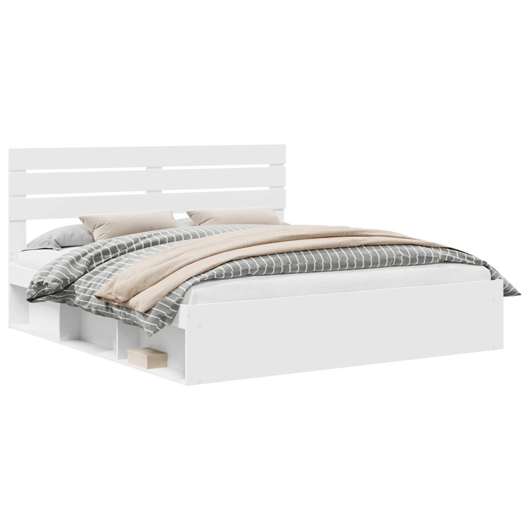 Ramka łóżka Z zagłówkiem Biały 200 x 200 cm Lite drewno sosnowe
