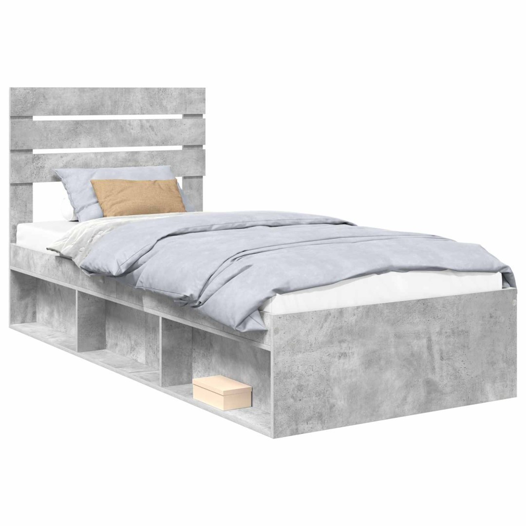 Ramka łóżka Betonowy szary 90 x 200 cm Lite drewno sosnowe