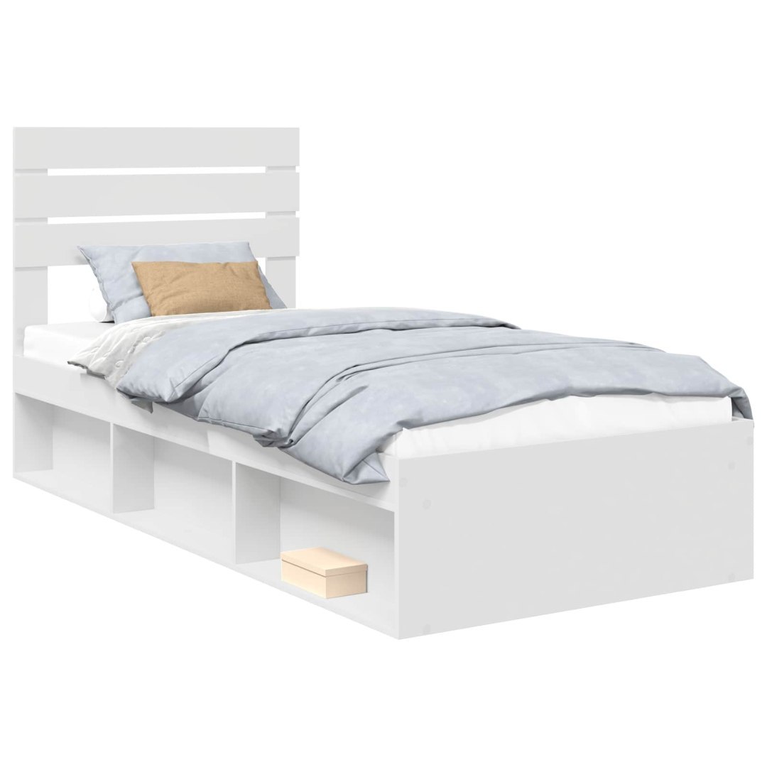 Ramka łóżka Z zagłówkiem Biały 75 x 190 cm Lite drewno sosnowe