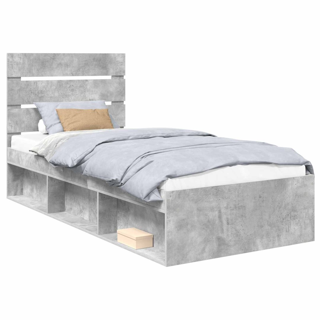 Ramka łóżka Szary beton 100 x 200 cm Lite drewno sosnowe