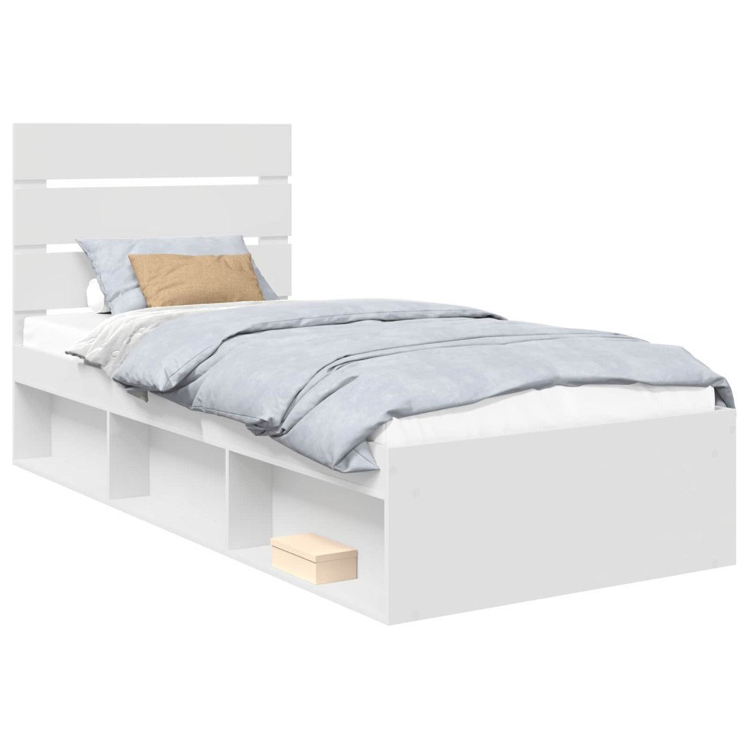 Ramka łóżka Z zagłówkiem Biały 75 x 190 cm Lite drewno sosnowe