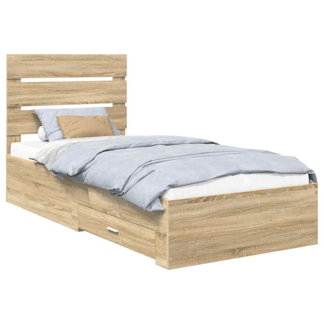 Ramka łóżka Sonoma dąb i srebro 75 x 190 cm Drewno inżynieryjne