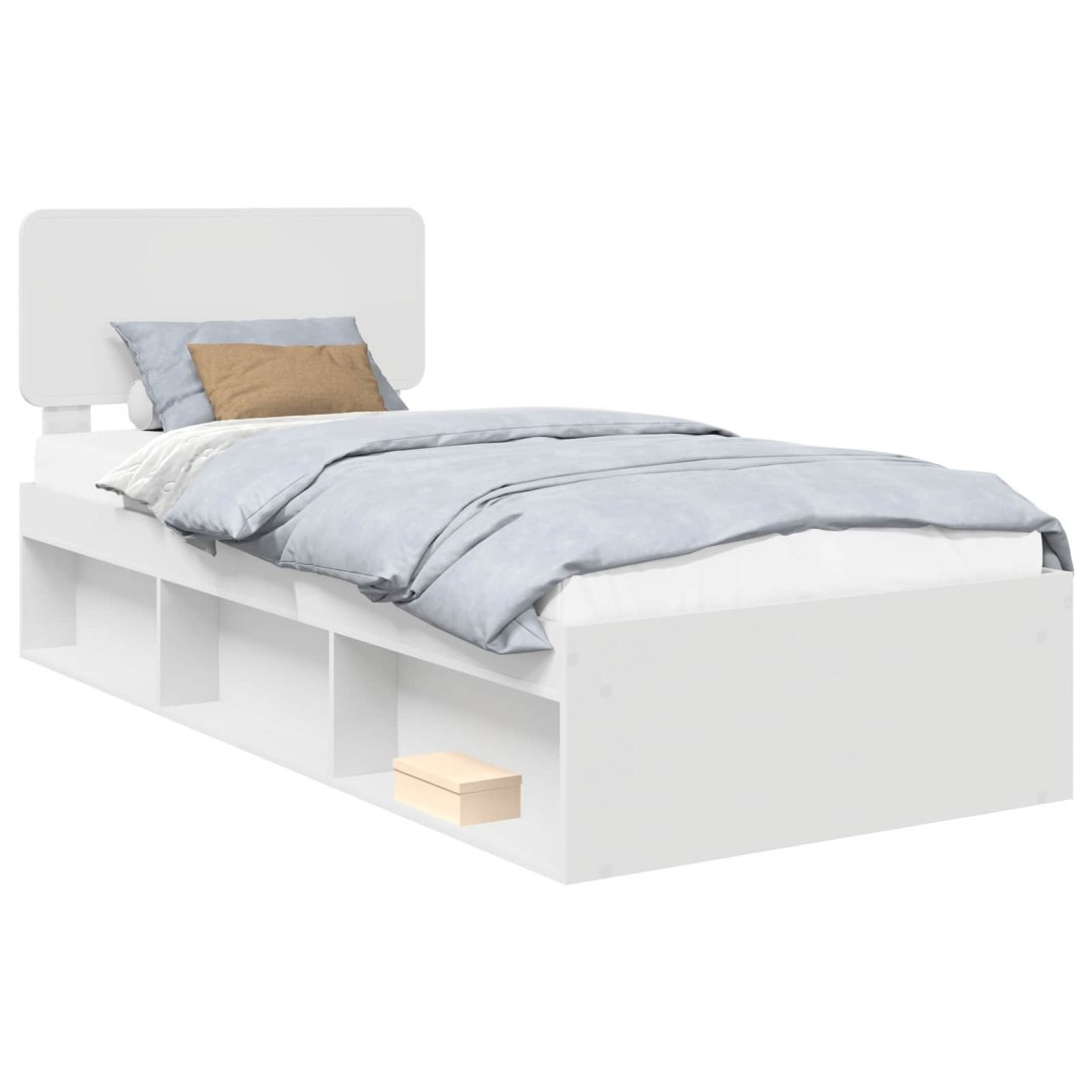 Ramka łóżka Z zagłówkiem Biały 90 x 200 cm Lite drewno sosnowe