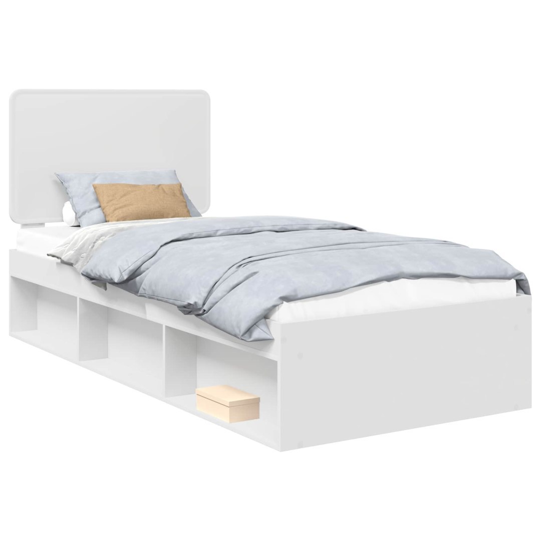 Ramka łóżka Z zagłówkiem Biały 90 x 190 cm Lite drewno sosnowe