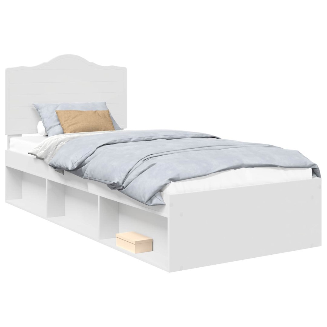 Ramka łóżka Z zagłówkiem Biały 90 x 190 cm Lite drewno sosnowe