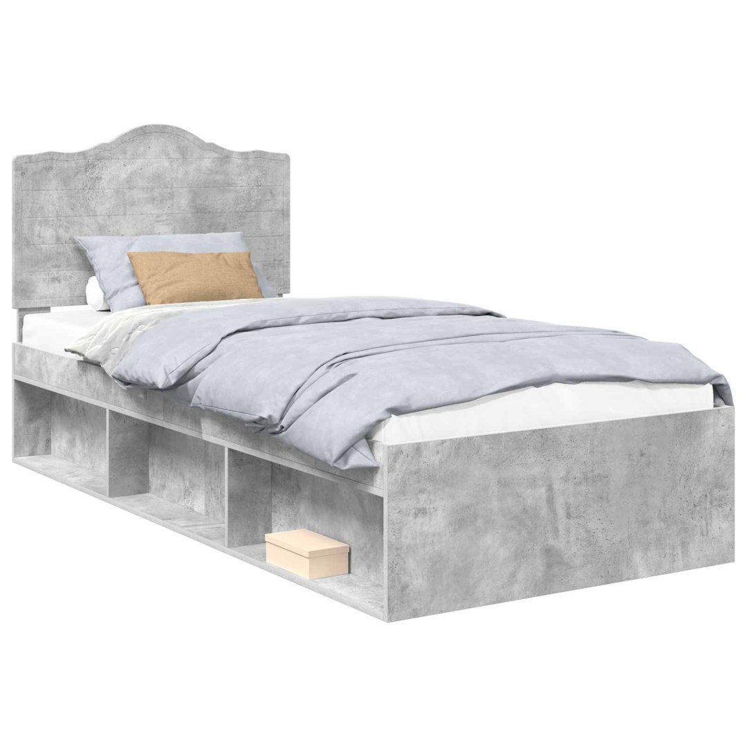 Ramka łóżka Szary beton 90 x 190 cm Lite drewno sosnowe