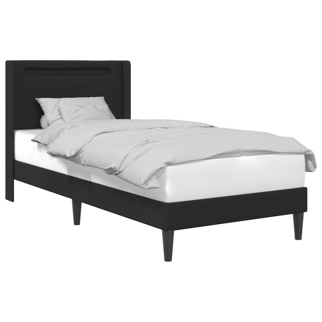Ramka łóżka z paskami LED Czarny 90 x 190 cm Ekoskóra