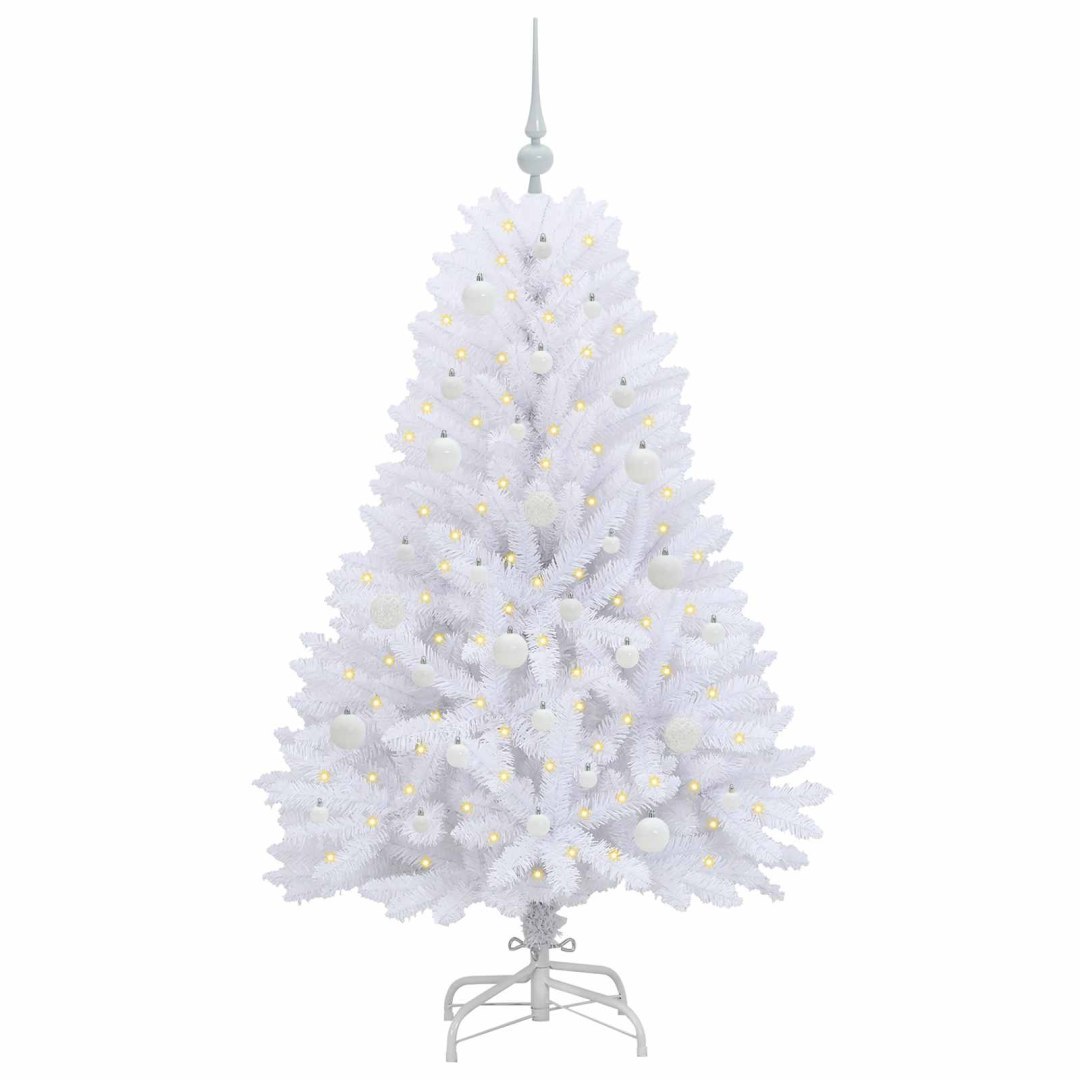 Sztuczna choinka z zawiasami Biały 150 cm PVC i stal