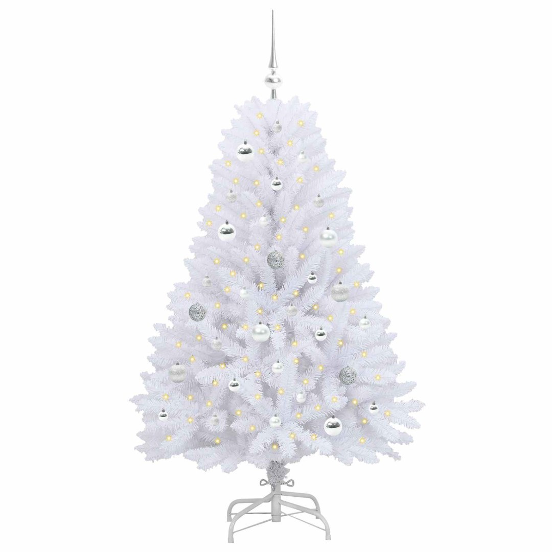 Sztuczna choinka z zawiasami Biały 150 cm PVC i stal
